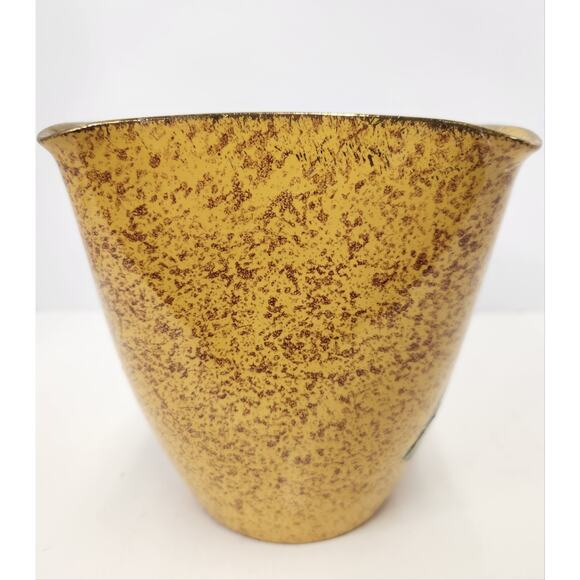 Vintage Italian Pottery Vase – Hand Painted Apple & Leaves – Speckled Yellow - Picture 4 of 8